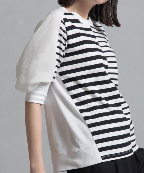 MARECHAL TERRE（マルシャルテル）の「ジョイントトップス（Tシャツ/カットソー・レディース・ブラック/オフホワイト/ベージュ/ブラック×ホワイト・MEDIUM）」の9枚目の写真