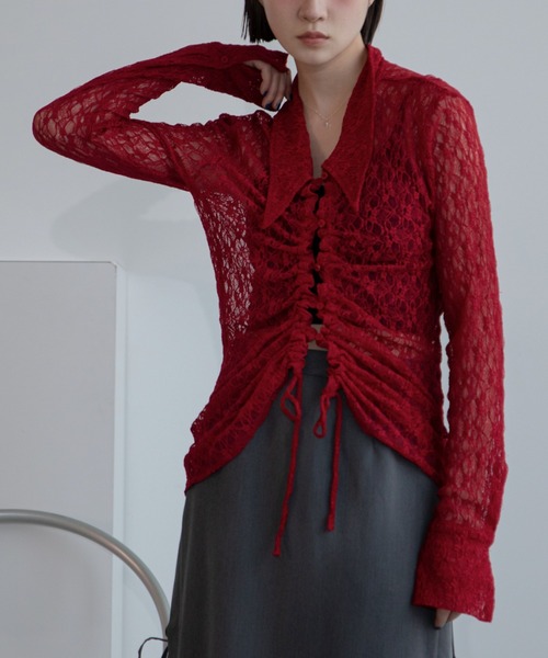 VACANCY（ヴァカンシー）の「ドロストレースシアーシャツ/新色追加（シャツ/ブラウス・レディース・ホワイト/ブラック/レッド/ブラウン・FREE）」の22枚目の写真