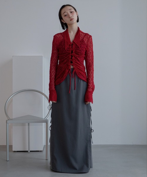 VACANCY（ヴァカンシー）の「ドロストレースシアーシャツ/新色追加（シャツ/ブラウス・レディース・ホワイト/ブラック/レッド/ブラウン・FREE）」の17枚目の写真