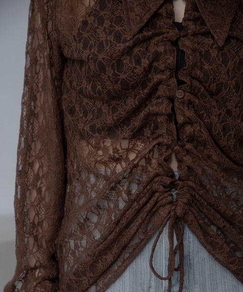 VACANCY（ヴァカンシー）の「ドロストレースシアーシャツ/新色追加（シャツ/ブラウス・レディース・ホワイト/ブラック/レッド/ブラウン・FREE）」の9枚目の写真