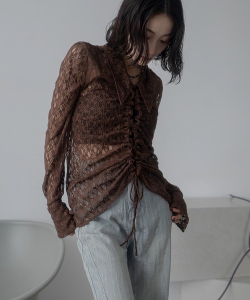 VACANCY（ヴァカンシー）の「ドロストレースシアーシャツ/新色追加（シャツ/ブラウス・レディース・ホワイト/ブラック/レッド/ブラウン・FREE）」の6枚目の写真