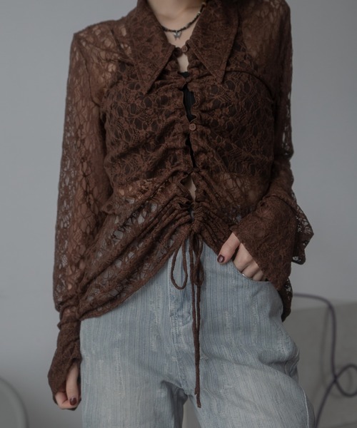 VACANCY（ヴァカンシー）の「ドロストレースシアーシャツ/新色追加（シャツ/ブラウス・レディース・ホワイト/ブラック/レッド/ブラウン・FREE）」の7枚目の写真