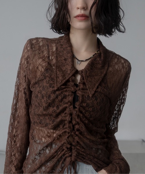 VACANCY（ヴァカンシー）の「ドロストレースシアーシャツ/新色追加（シャツ/ブラウス・レディース・ホワイト/ブラック/レッド/ブラウン・FREE）」の8枚目の写真