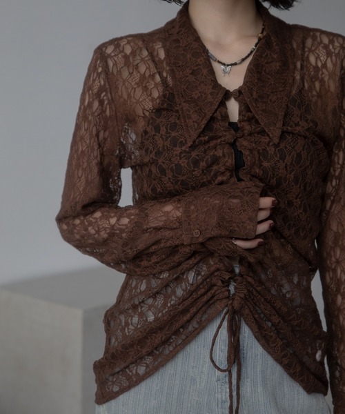 VACANCY（ヴァカンシー）の「ドロストレースシアーシャツ/新色追加（シャツ/ブラウス・レディース・ホワイト/ブラック/レッド/ブラウン・FREE）」の5枚目の写真