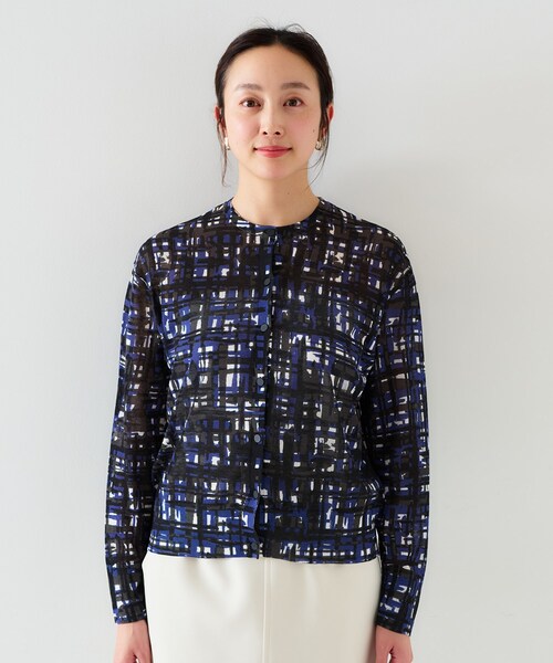 UNTITLED（アンタイトル）の「【セットアップ可能/アンサンブル可能/シアー】チェックプリント カーディガンニット（カーディガン/ボレロ・レディース・キャメル/ネイビー系・00/02/04/44）」の14枚目の写真