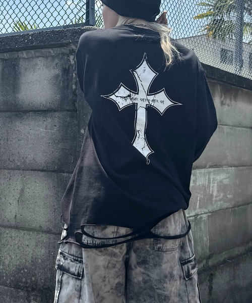 ILL'S（イルズ）の「【MARCORE SELECT】メタルコア クロス 無地 / ボーダー ダメージロンT（Tシャツ/カットソー・メンズ・ホワイト×ブラック/ブラック/チャコールグレー/ブラック×グレー/ホワイト・FREE）」の3枚目の写真