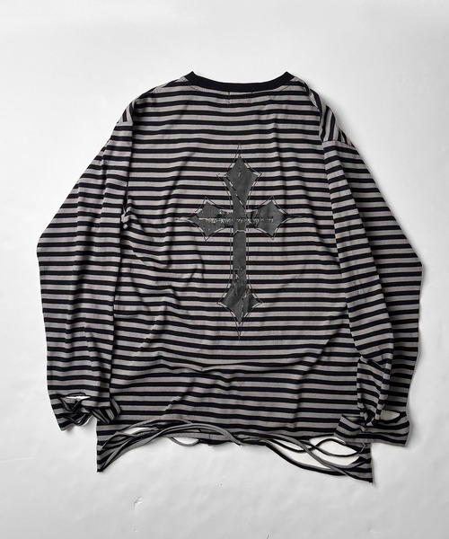 ILL'S（イルズ）の「【MARCORE SELECT】メタルコア クロス 無地 / ボーダー ダメージロンT（Tシャツ/カットソー・メンズ・ホワイト×ブラック/ブラック/チャコールグレー/ブラック×グレー/ホワイト・FREE）」の15枚目の写真