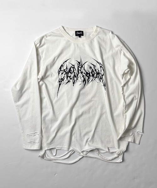 ILL'S（イルズ）の「【MARCORE SELECT】メタルコア クロス 無地 / ボーダー ダメージロンT（Tシャツ/カットソー・メンズ・ホワイト×ブラック/ブラック/チャコールグレー/ブラック×グレー/ホワイト・FREE）」の6枚目の写真