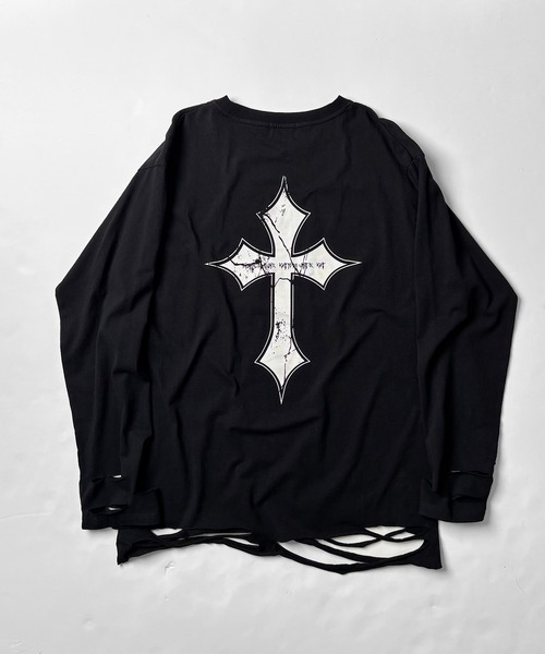 ILL'S（イルズ）の「【MARCORE SELECT】メタルコア クロス 無地 / ボーダー ダメージロンT（Tシャツ/カットソー・メンズ・ホワイト×ブラック/ブラック/チャコールグレー/ブラック×グレー/ホワイト・FREE）」の9枚目の写真