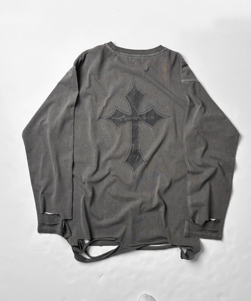 ILL'S（イルズ）の「【MARCORE SELECT】メタルコア クロス 無地 / ボーダー ダメージロンT（Tシャツ/カットソー・メンズ・ホワイト×ブラック/ブラック/チャコールグレー/ブラック×グレー/ホワイト・FREE）」の11枚目の写真