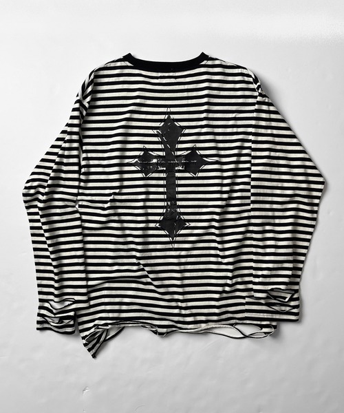 ILL'S（イルズ）の「【MARCORE SELECT】メタルコア クロス 無地 / ボーダー ダメージロンT（Tシャツ/カットソー・メンズ・ホワイト×ブラック/ブラック/チャコールグレー/ブラック×グレー/ホワイト・FREE）」の13枚目の写真