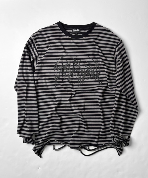 ILL'S（イルズ）の「【MARCORE SELECT】メタルコア クロス 無地 / ボーダー ダメージロンT（Tシャツ/カットソー・メンズ・ホワイト×ブラック/ブラック/チャコールグレー/ブラック×グレー/ホワイト・FREE）」の14枚目の写真