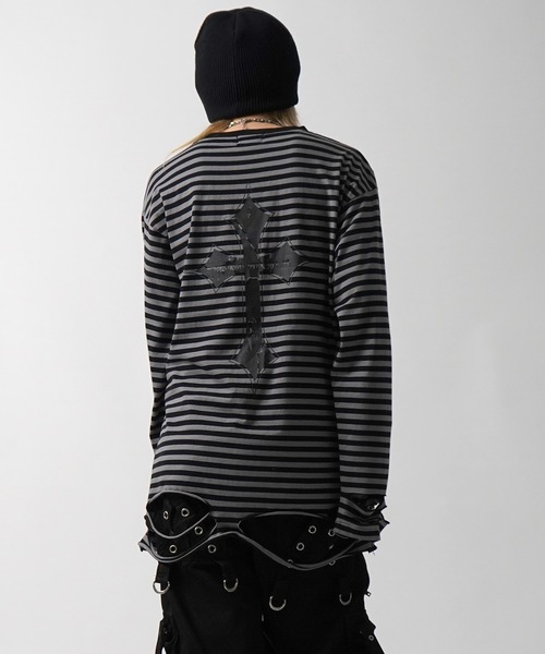 ILL'S（イルズ）の「【MARCORE SELECT】メタルコア クロス 無地 / ボーダー ダメージロンT（Tシャツ/カットソー・メンズ・ホワイト×ブラック/ブラック/チャコールグレー/ブラック×グレー/ホワイト・FREE）」の21枚目の写真