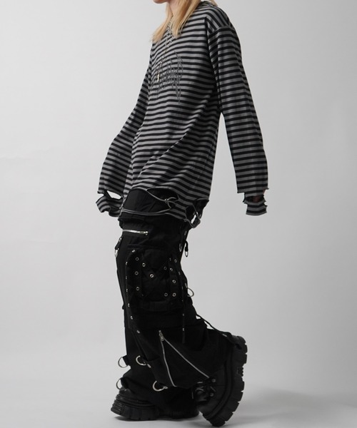 ILL'S（イルズ）の「【MARCORE SELECT】メタルコア クロス 無地 / ボーダー ダメージロンT（Tシャツ/カットソー・メンズ・ホワイト×ブラック/ブラック/チャコールグレー/ブラック×グレー/ホワイト・FREE）」の16枚目の写真