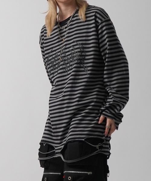 ILL'S（イルズ）の「【MARCORE SELECT】メタルコア クロス 無地 / ボーダー ダメージロンT（Tシャツ/カットソー・メンズ・ホワイト×ブラック/ブラック/チャコールグレー/ブラック×グレー/ホワイト・FREE）」の19枚目の写真