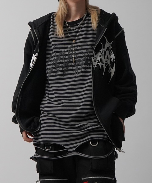 ILL'S（イルズ）の「【MARCORE SELECT】メタルコア クロス 無地 / ボーダー ダメージロンT（Tシャツ/カットソー・メンズ・ホワイト×ブラック/ブラック/チャコールグレー/ブラック×グレー/ホワイト・FREE）」の17枚目の写真