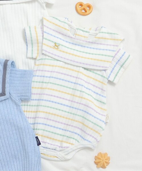 apres les cours（アプレレクール）の「セーラー衿ボディースーツ（ロンパース・キッズ・オフホワイト/サックスブルー/レインボー・70/80）」の3枚目の写真