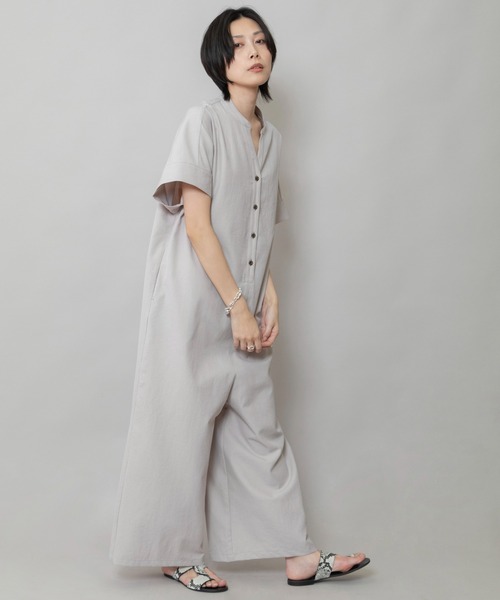 Munich（ミューニック）の「【UVカット】【速乾性】【接触冷感】麻混ツイルコンビネゾン（つなぎ/オールインワン・レディース・グレイッシュベージュ/ブラック/ダークグレー・M/S）」の5枚目の写真