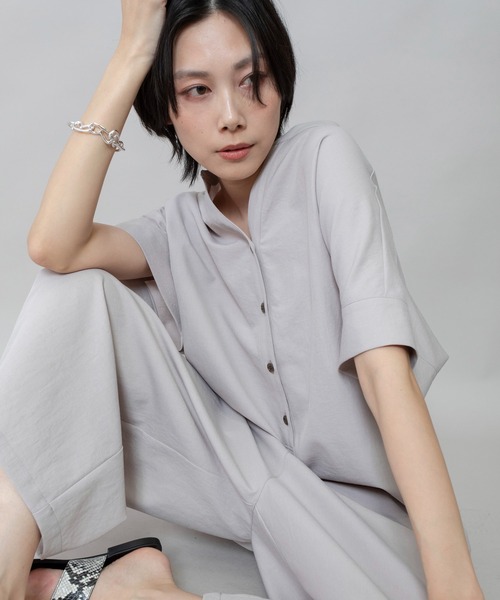 Munich（ミューニック）の「【UVカット】【速乾性】【接触冷感】麻混ツイルコンビネゾン（つなぎ/オールインワン・レディース・グレイッシュベージュ/ブラック/ダークグレー・M/S）」の12枚目の写真