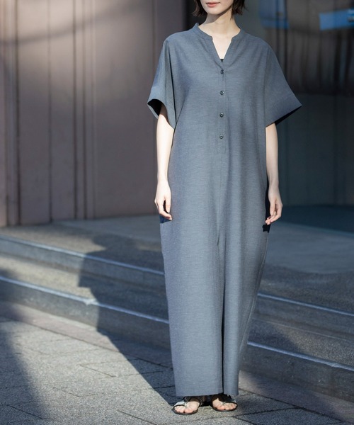 Munich（ミューニック）の「【UVカット】【速乾性】【接触冷感】麻混ツイルコンビネゾン（つなぎ/オールインワン・レディース・グレイッシュベージュ/ブラック/ダークグレー・M/S）」の13枚目の写真