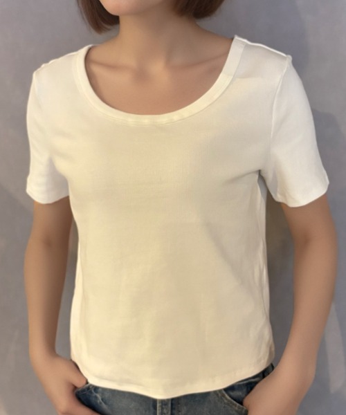 Girly Doll(ガーリードール)の「ラウンドネックベーシックリブTシャツ(Tシャツ/カットソー・レディース・ホワイト/ピンク/ブラック/グレー/ブルー・M/L/XL)」の1枚目の写真