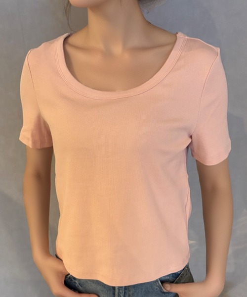 Girly Doll(ガーリードール)の「ラウンドネックベーシックリブTシャツ(Tシャツ/カットソー・レディース・ホワイト/ピンク/ブラック/グレー/ブルー・M/L/XL)」の5枚目の写真