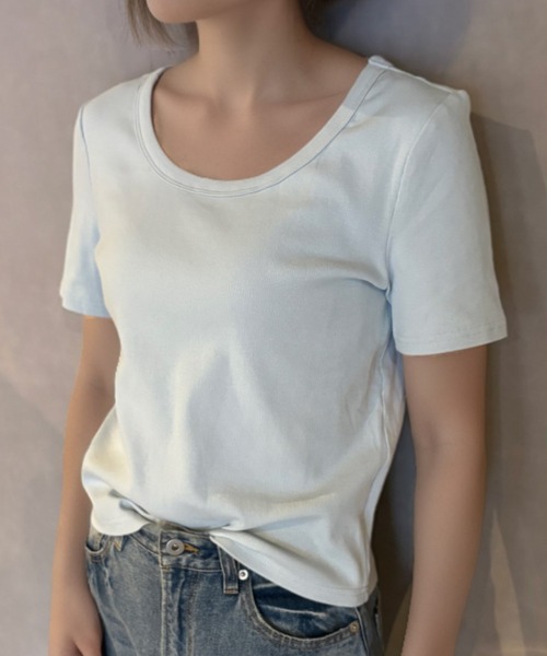Girly Doll(ガーリードール)の「ラウンドネックベーシックリブTシャツ(Tシャツ/カットソー・レディース・ホワイト/ピンク/ブラック/グレー/ブルー・M/L/XL)」の4枚目の写真