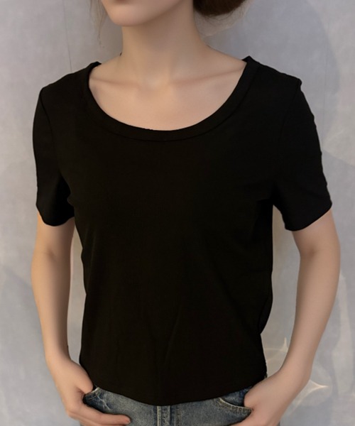 Girly Doll(ガーリードール)の「ラウンドネックベーシックリブTシャツ(Tシャツ/カットソー・レディース・ホワイト/ピンク/ブラック/グレー/ブルー・M/L/XL)」の2枚目の写真