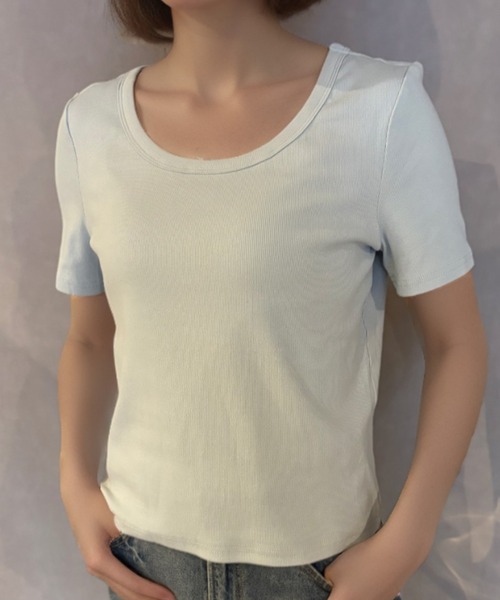 Girly Doll(ガーリードール)の「ラウンドネックベーシックリブTシャツ(Tシャツ/カットソー・レディース・ホワイト/ピンク/ブラック/グレー/ブルー・M/L/XL)」の11枚目の写真