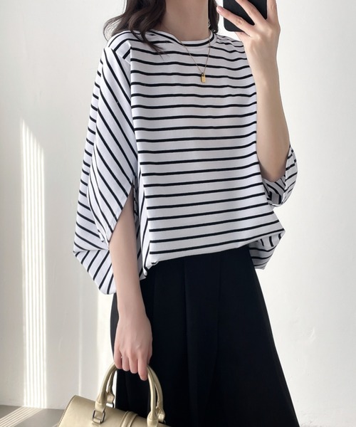 ABITOKYO（アビトーキョー）の「ドルマンボーダーオーバーTee（Tシャツ/カットソー・レディース・ネイビー/ホワイト・FREE）」の9枚目の写真
