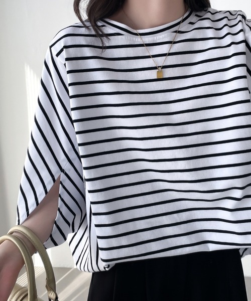 ABITOKYO（アビトーキョー）の「ドルマンボーダーオーバーTee（Tシャツ/カットソー・レディース・ネイビー/ホワイト・FREE）」の13枚目の写真