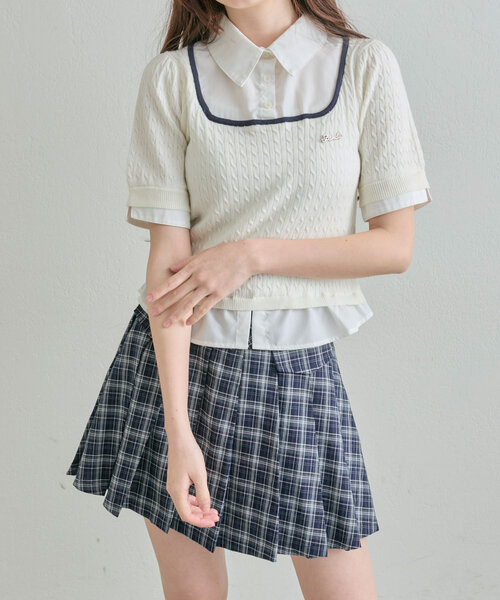 OLIVE des OLIVE（オリーブデオリーブ）の「シャツレーヤードニット（シャツ/ブラウス・レディース・ライトグレー/ネイビー/オフホワイト/ピンク・FREE）」の21枚目の写真