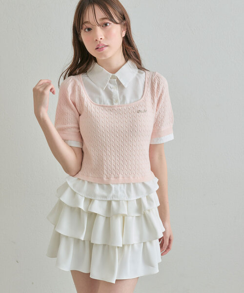 OLIVE des OLIVE（オリーブデオリーブ）の「シャツレーヤードニット（シャツ/ブラウス・レディース・ライトグレー/ネイビー/オフホワイト/ピンク・FREE）」の9枚目の写真