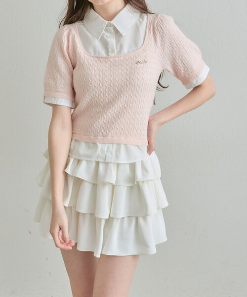 OLIVE des OLIVE（オリーブデオリーブ）の「シャツレーヤードニット（シャツ/ブラウス・レディース・ライトグレー/ネイビー/オフホワイト/ピンク・FREE）」の10枚目の写真