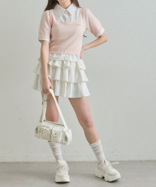 OLIVE des OLIVE（オリーブデオリーブ）の「シャツレーヤードニット（シャツ/ブラウス・レディース・ライトグレー/ネイビー/オフホワイト/ピンク・FREE）」の11枚目の写真