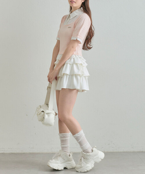 OLIVE des OLIVE（オリーブデオリーブ）の「シャツレーヤードニット（シャツ/ブラウス・レディース・ライトグレー/ネイビー/オフホワイト/ピンク・FREE）」の12枚目の写真