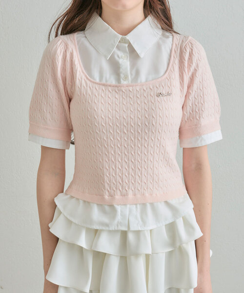 OLIVE des OLIVE（オリーブデオリーブ）の「シャツレーヤードニット（シャツ/ブラウス・レディース・ライトグレー/ネイビー/オフホワイト/ピンク・FREE）」の13枚目の写真