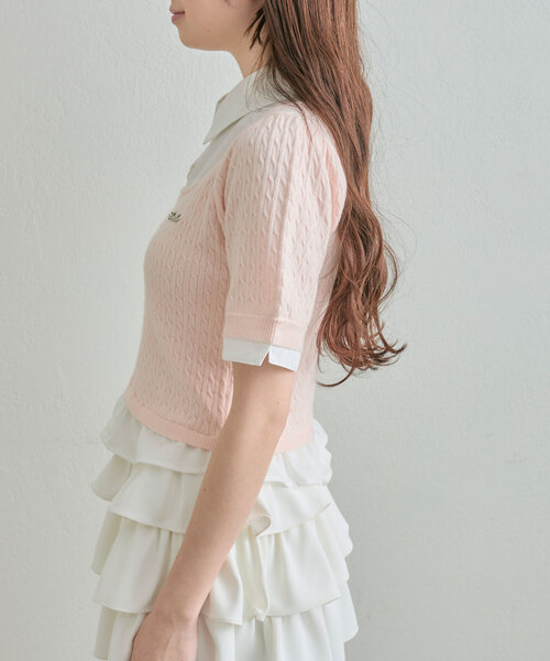 OLIVE des OLIVE（オリーブデオリーブ）の「シャツレーヤードニット（シャツ/ブラウス・レディース・ライトグレー/ネイビー/オフホワイト/ピンク・FREE）」の14枚目の写真
