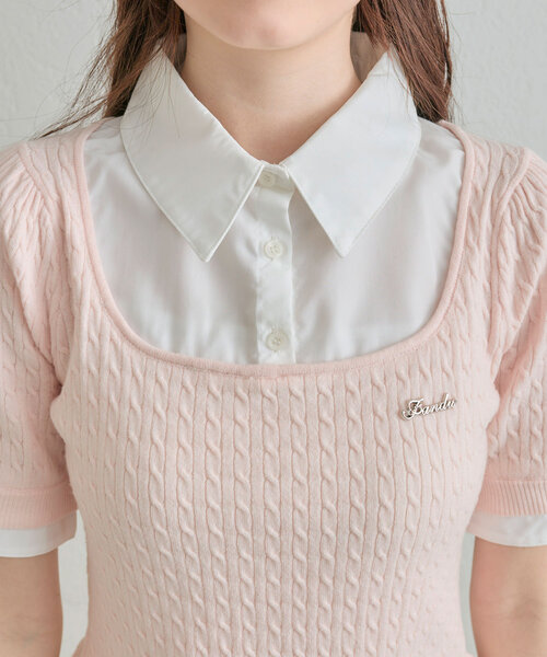 OLIVE des OLIVE（オリーブデオリーブ）の「シャツレーヤードニット（シャツ/ブラウス・レディース・ライトグレー/ネイビー/オフホワイト/ピンク・FREE）」の17枚目の写真