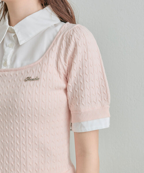 OLIVE des OLIVE（オリーブデオリーブ）の「シャツレーヤードニット（シャツ/ブラウス・レディース・ライトグレー/ネイビー/オフホワイト/ピンク・FREE）」の19枚目の写真