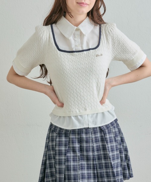 OLIVE des OLIVE（オリーブデオリーブ）の「シャツレーヤードニット（シャツ/ブラウス・レディース・ライトグレー/ネイビー/オフホワイト/ピンク・FREE）」の2枚目の写真