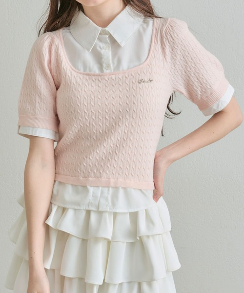 OLIVE des OLIVE（オリーブデオリーブ）の「シャツレーヤードニット（シャツ/ブラウス・レディース・ライトグレー/ネイビー/オフホワイト/ピンク・FREE）」の4枚目の写真