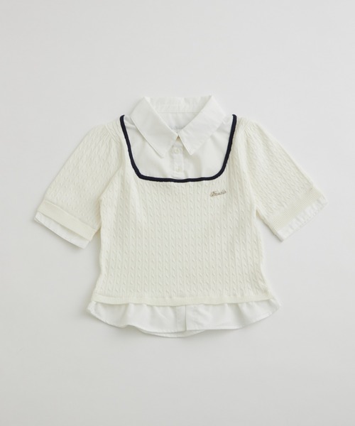 OLIVE des OLIVE（オリーブデオリーブ）の「シャツレーヤードニット（シャツ/ブラウス・レディース・ライトグレー/ネイビー/オフホワイト/ピンク・FREE）」の5枚目の写真