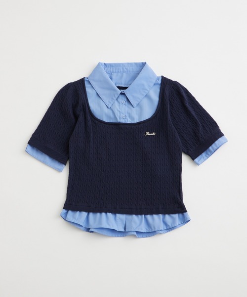 OLIVE des OLIVE（オリーブデオリーブ）の「シャツレーヤードニット（シャツ/ブラウス・レディース・ライトグレー/ネイビー/オフホワイト/ピンク・FREE）」の6枚目の写真