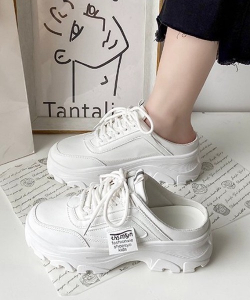 Teem Store（チームストア）の「配色サボスニーカー（スニーカー・レディース・ホワイト/ピンク/ブルー・38/36）」の2枚目の写真