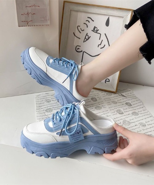 Teem Store（チームストア）の「配色サボスニーカー（スニーカー・レディース・ホワイト/ピンク/ブルー・38/36）」の3枚目の写真