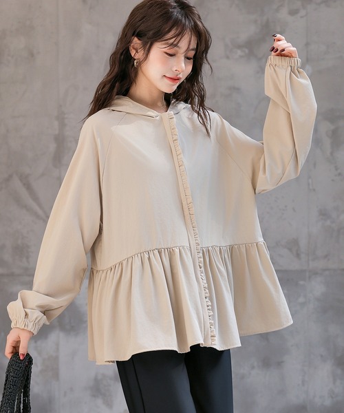 TeddyShop（テディショップ）の「【紫外線遮蔽率 99%以上/接触冷感/大きいサイズ有】レディース水着 長ぽわん袖フード付きフリルラッシュガード パーカー 水陸両用（ラッシュガード・レディース・ブラック/ベージュ/チャコールグレー/ホワイト・M/S/L/LL）」の16枚目の写真