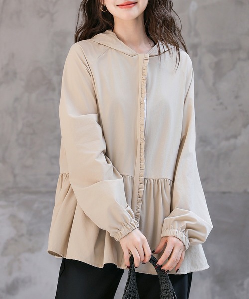 TeddyShop（テディショップ）の「【紫外線遮蔽率 99%以上/接触冷感/大きいサイズ有】レディース水着 長ぽわん袖フード付きフリルラッシュガード パーカー 水陸両用（ラッシュガード・レディース・ブラック/ベージュ/チャコールグレー/ホワイト・M/S/L/LL）」の18枚目の写真