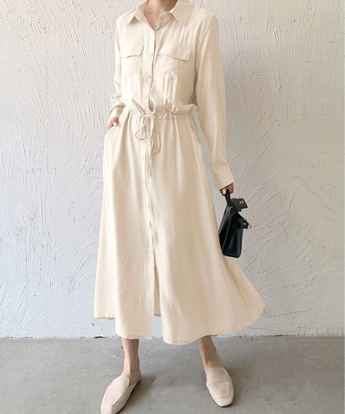 MAISON DE THERESE(メゾン ド テレーズ)の「長袖胸ポケット ロングシャツワンピース(シャツワンピース・レディース・グレー/ブラック/カーキ/アイボリー/ネイビー/ベージュ・S)」の21枚目の写真