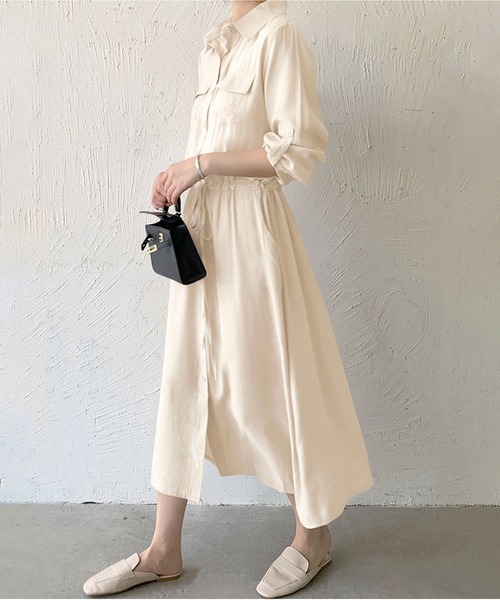 MAISON DE THERESE(メゾン ド テレーズ)の「長袖胸ポケット ロングシャツワンピース(シャツワンピース・レディース・グレー/ブラック/カーキ/アイボリー/ネイビー/ベージュ・S)」の18枚目の写真